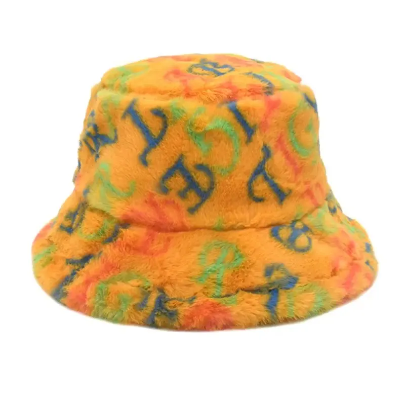 Winter New Hat Women's Colorful Letter Printed Thick Warm Fisherman Hat Outdoor Sun Hat