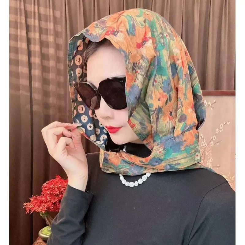 New Spring/Summer Double Color Fragrant Cloud Silk Scarf Hat, Sunscreen and Sunshade Hat, Thin Headscarf Hat