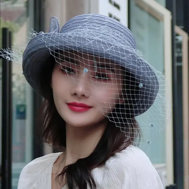Spring/Summer Mesh Face Covering Sunshade Hat Elegant and Fashionable Curled Edge Travel Sunscreen Breathable Sun Hat