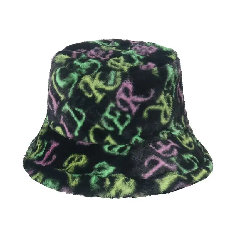 Winter New Hat Women's Colorful Letter Printed Thick Warm Fisherman Hat Outdoor Sun Hat