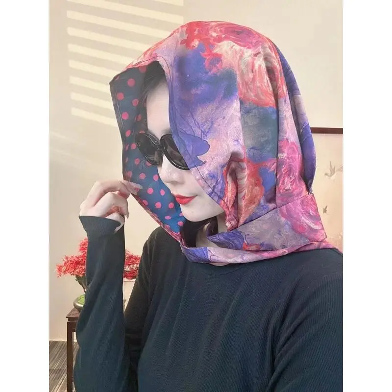 New Spring/Summer Double Color Fragrant Cloud Silk Scarf Hat, Sunscreen and Sunshade Hat, Thin Headscarf Hat