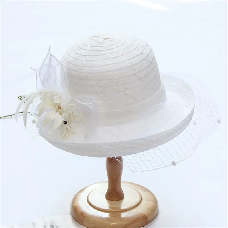 Spring/Summer Mesh Face Covering Sunshade Hat Elegant and Fashionable Curled Edge Travel Sunscreen Breathable Sun Hat