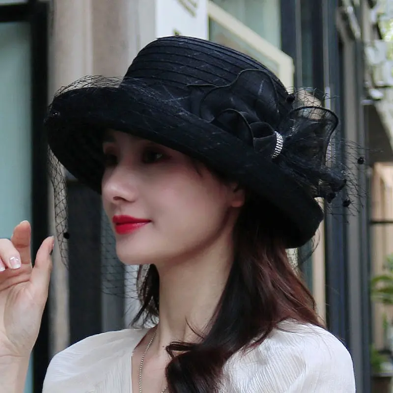 Spring/Summer Mesh Face Covering Sunshade Hat Elegant and Fashionable Curled Edge Travel Sunscreen Breathable Sun Hat