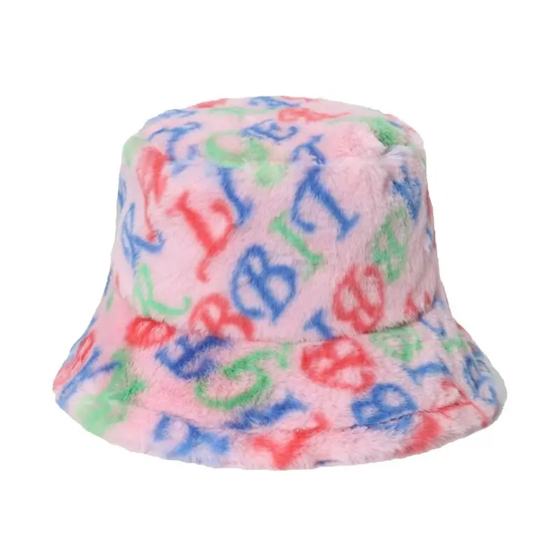 Winter New Hat Women's Colorful Letter Printed Thick Warm Fisherman Hat Outdoor Sun Hat