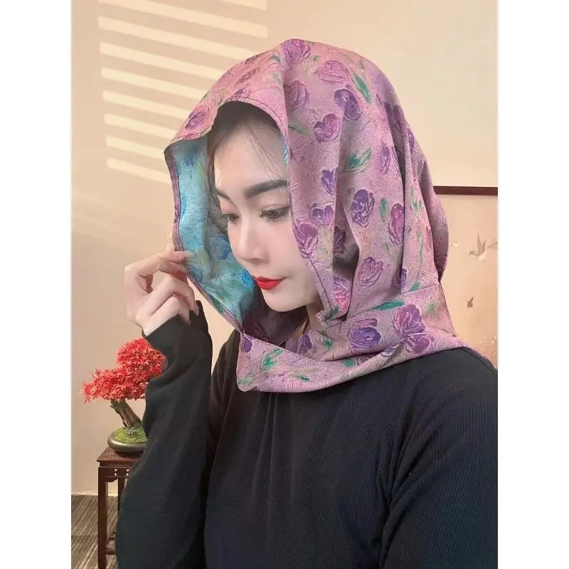 New Spring/Summer Double Color Fragrant Cloud Silk Scarf Hat, Sunscreen and Sunshade Hat, Thin Headscarf Hat