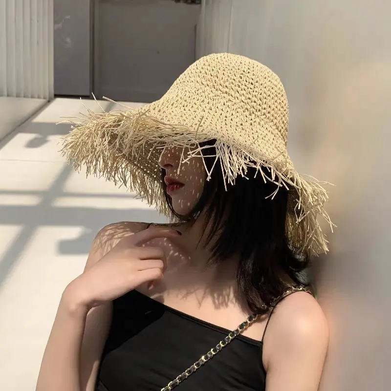 Trendy Summer Korean Edition Fashionable Hairy Straw Hat Outdoor Sunshade and Sunscreen Versatile Sun Fisherman Hat