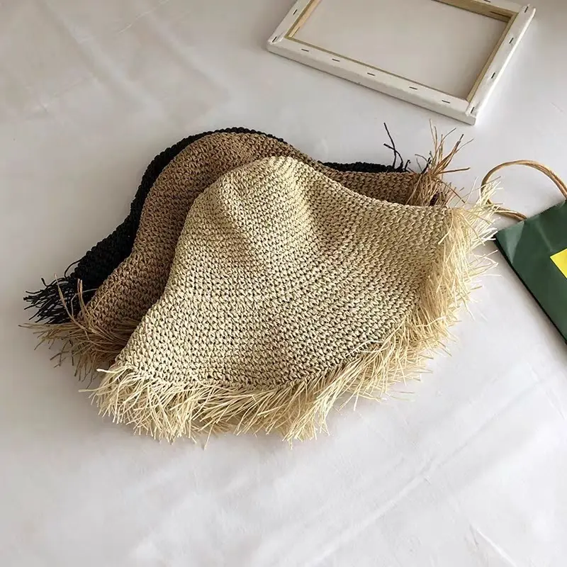 Trendy Summer Korean Edition Fashionable Hairy Straw Hat Outdoor Sunshade and Sunscreen Versatile Sun Fisherman Hat