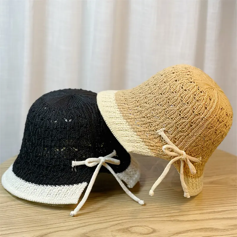 New Hat Women's Spring And Summer Grass Woven Bow Fisherman Hat Korean Version Fashionable Countryside Style Travel Straw Hat