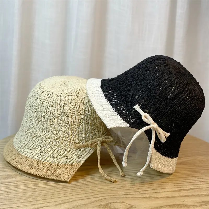 New Hat Women's Spring And Summer Grass Woven Bow Fisherman Hat Korean Version Fashionable Countryside Style Travel Straw Hat