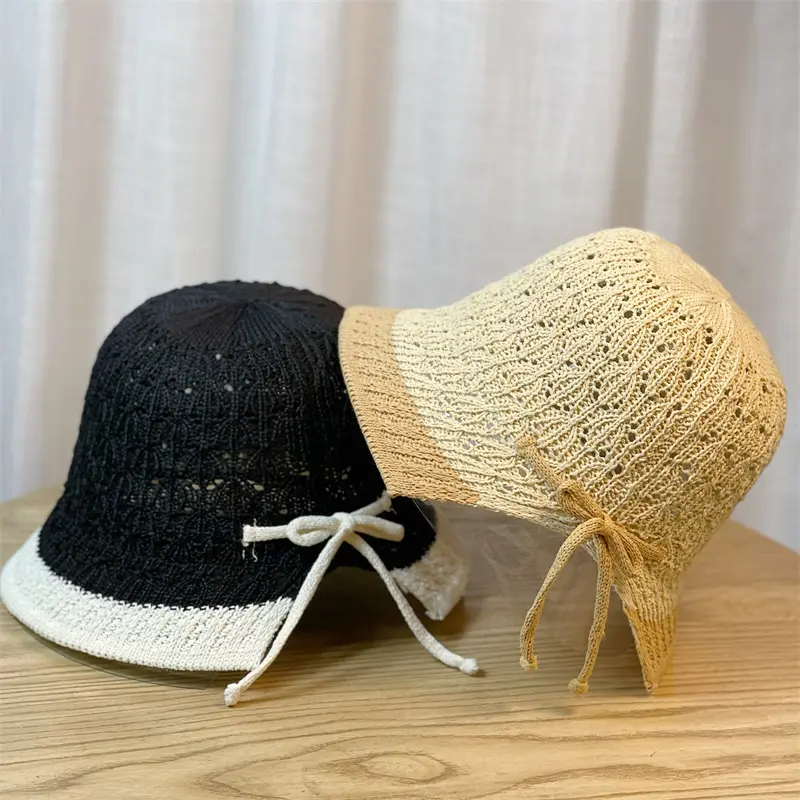New Hat Women's Spring And Summer Grass Woven Bow Fisherman Hat Korean Version Fashionable Countryside Style Travel Straw Hat