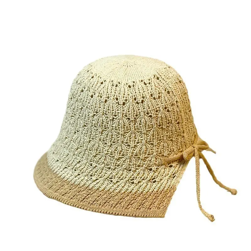 New Hat Women's Spring And Summer Grass Woven Bow Fisherman Hat Korean Version Fashionable Countryside Style Travel Straw Hat