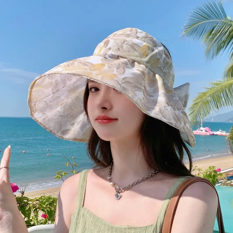 Summer Women's UV resistant Half Top Sunscreen Hat Windproof Foldable Outdoor Travel Flower Sun Hat