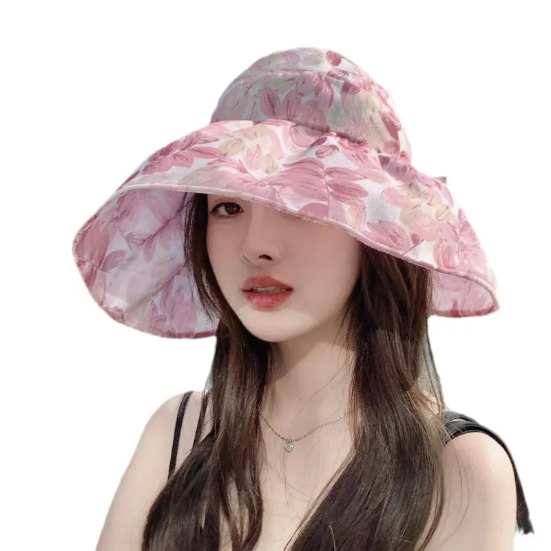 Summer Women's UV resistant Half Top Sunscreen Hat Windproof Foldable Outdoor Travel Flower Sun Hat