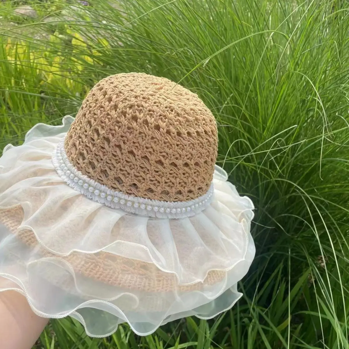 Eugenia Women's Sunscreen Hat 2025 New Summer Women's Straw Hat Pearl Sunshade Sun Hat Seaside Beach Hat