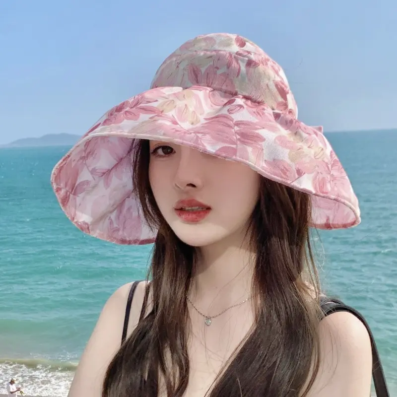 Summer Women's UV resistant Half Top Sunscreen Hat Windproof Foldable Outdoor Travel Flower Sun Hat