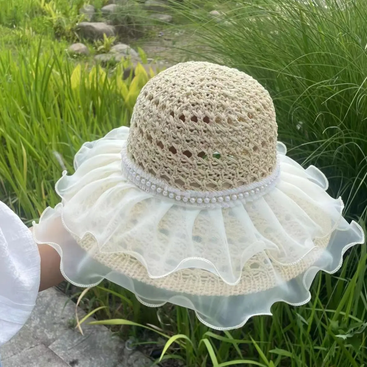 Eugenia Women's Sunscreen Hat 2025 New Summer Women's Straw Hat Pearl Sunshade Sun Hat Seaside Beach Hat