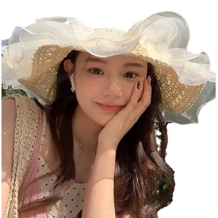 Eugenia Women's Sunscreen Hat 2025 New Summer Women's Straw Hat Pearl Sunshade Sun Hat Seaside Beach Hat