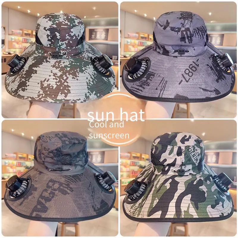 UV Resistant and Sun Shading New Outdoor Summer Fishing Protection, Sun Protection, Air Conditioning Fan, Fisherman Sun Hat