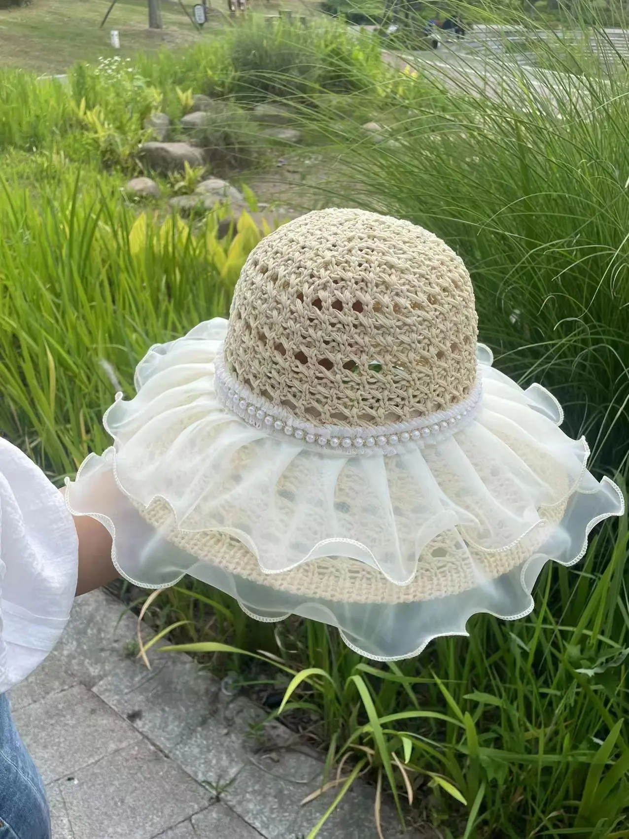 Eugenia Women's Sunscreen Hat 2025 New Summer Women's Straw Hat Pearl Sunshade Sun Hat Seaside Beach Hat