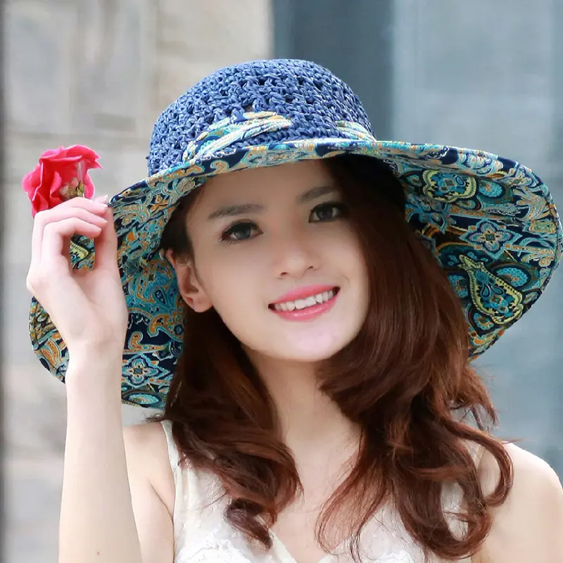 Summer Women's Sun Protection Hat, Outdoor Windproof Fisherman Hat, Ethnic Style Grass Hat, UV Resistant Beach Hat