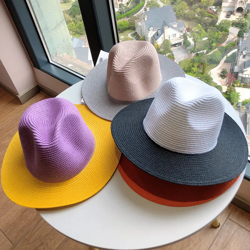 Two Tone Grass Woven Hat, Top Hat, Female Jazz Hat, Vacation Beach Hat, Travel Sun Protection And Sunshade Hat