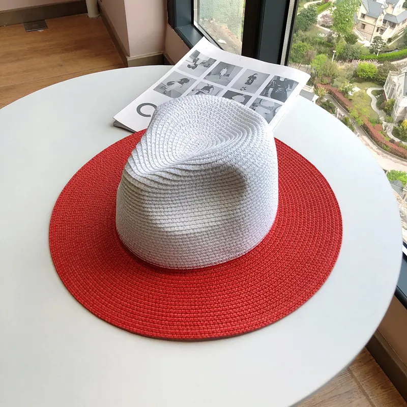 Two Tone Grass Woven Hat, Top Hat, Female Jazz Hat, Vacation Beach Hat, Travel Sun Protection And Sunshade Hat