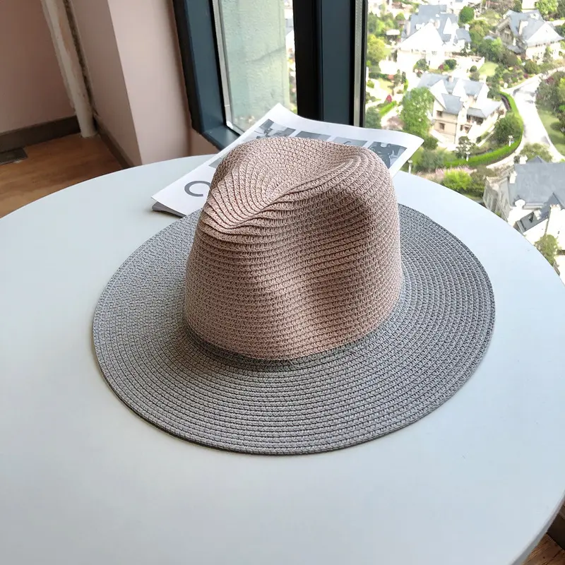 Two Tone Grass Woven Hat, Top Hat, Female Jazz Hat, Vacation Beach Hat, Travel Sun Protection And Sunshade Hat