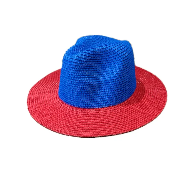 Two Tone Grass Woven Hat, Top Hat, Female Jazz Hat, Vacation Beach Hat, Travel Sun Protection And Sunshade Hat