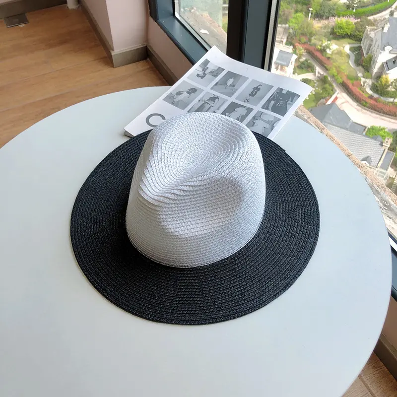 Two Tone Grass Woven Hat, Top Hat, Female Jazz Hat, Vacation Beach Hat, Travel Sun Protection And Sunshade Hat