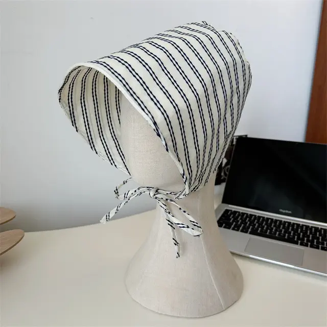 Summer New French Large brimmed Fisherman's Hat Striped Versatile Face Covering Water Bucket Sunscreen Hat