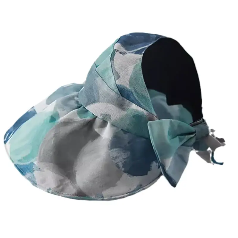 Sunscreen Western style Colorful Half Sky Top Sunshade Hat for Women, Large brimmed Bow, Fashionable Seaside Vacation Sun Hat