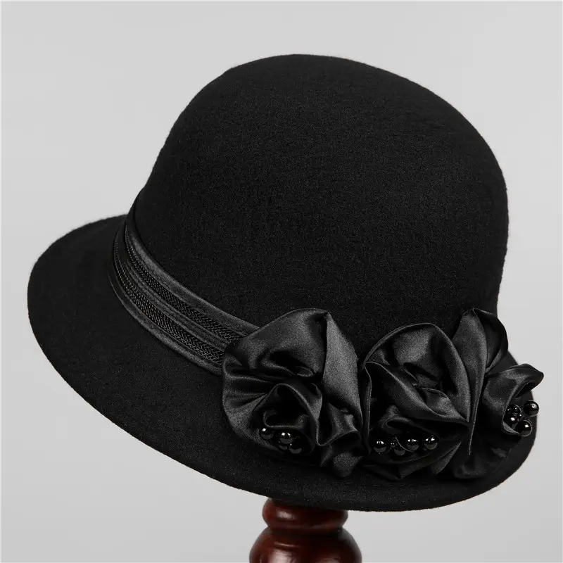 Korean Version Flower Basin Hat Women's Autumn and Winter Wool Wool Warm Fisherman Hat Elegant and Fashionable Top Hat