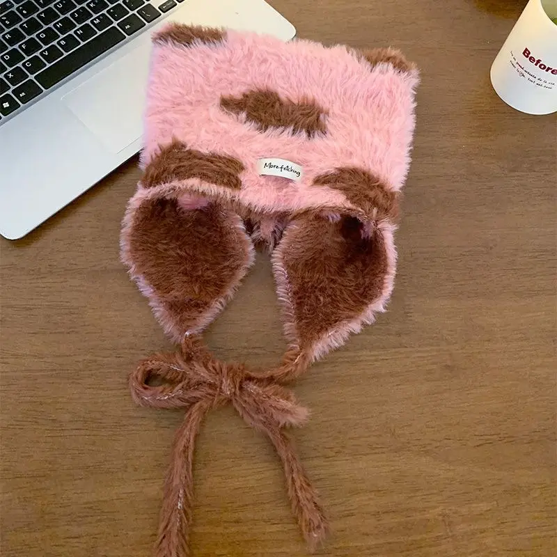 Korean Imitation Mink Fur Cute Plush Hat for Women, Autumn and Winter Warm Hood, Ear Protection Knitted Lei Feng Hat