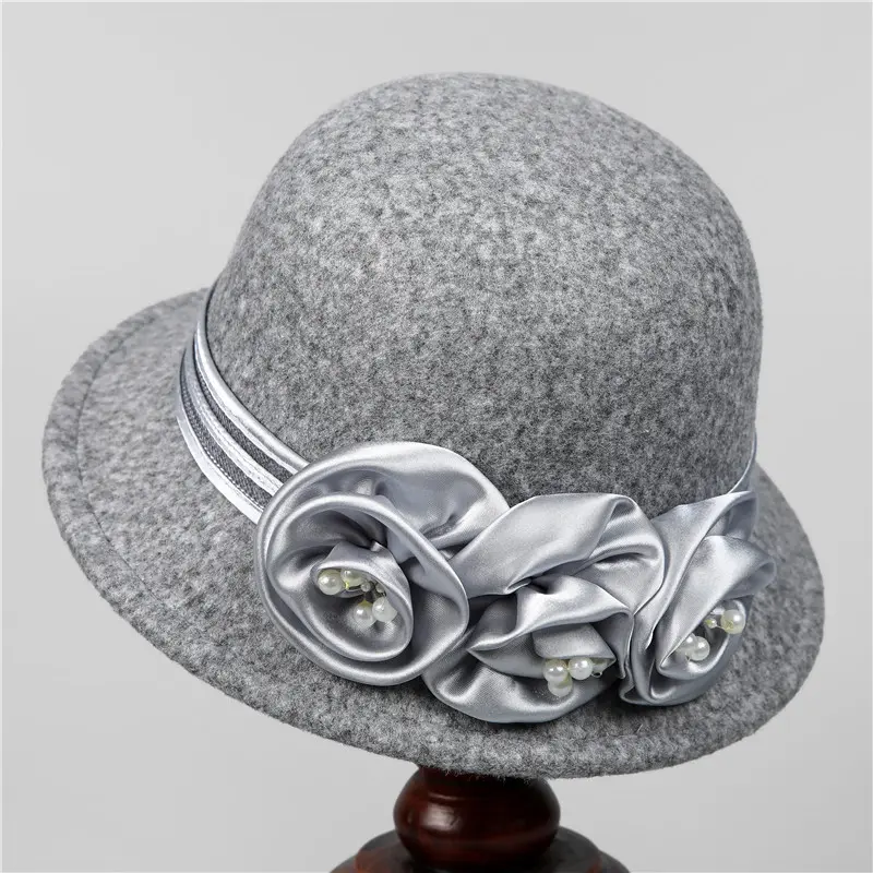 Korean Version Flower Basin Hat Women's Autumn and Winter Wool Wool Warm Fisherman Hat Elegant and Fashionable Top Hat