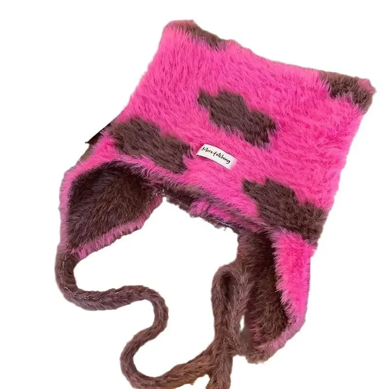 Korean Imitation Mink Fur Cute Plush Hat for Women, Autumn and Winter Warm Hood, Ear Protection Knitted Lei Feng Hat