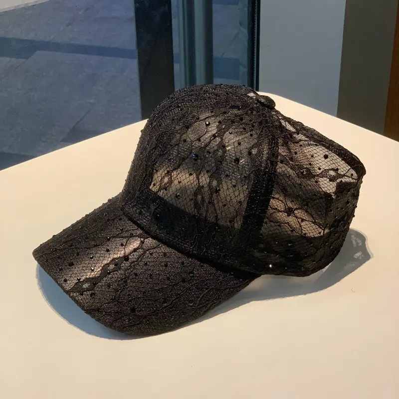 Korean Version Lace Rhinestone Hollow Out New Baseball Cap Can Tie A Ponytail Summer Thin Breathable Versatile Duckbill Cap