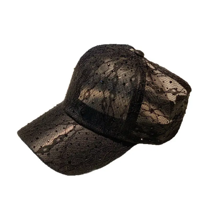Korean Version Lace Rhinestone Hollow Out New Baseball Cap Can Tie A Ponytail Summer Thin Breathable Versatile Duckbill Cap