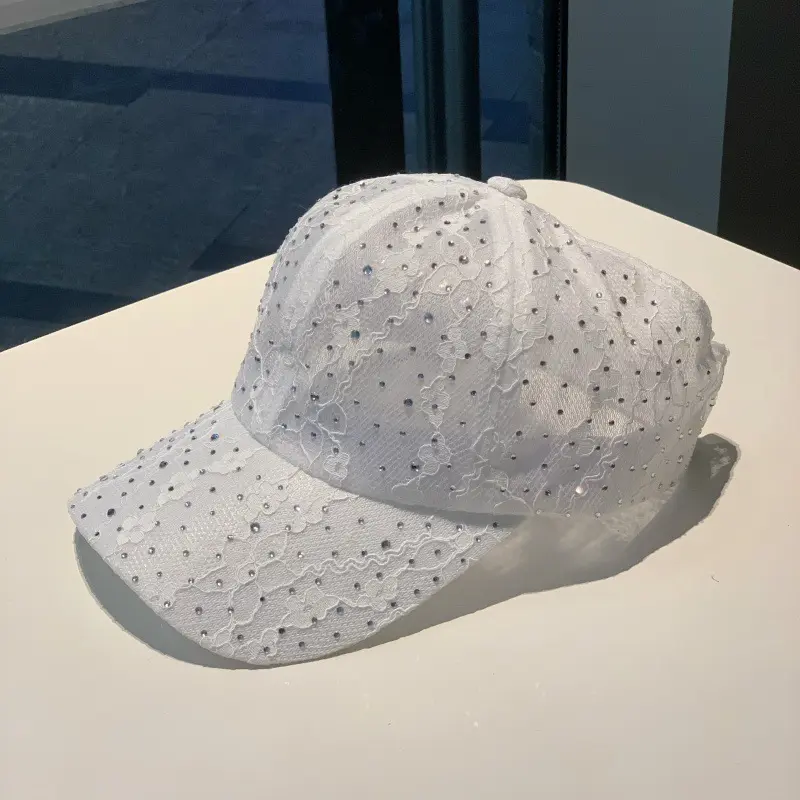 Korean Version Lace Rhinestone Hollow Out New Baseball Cap Can Tie A Ponytail Summer Thin Breathable Versatile Duckbill Cap