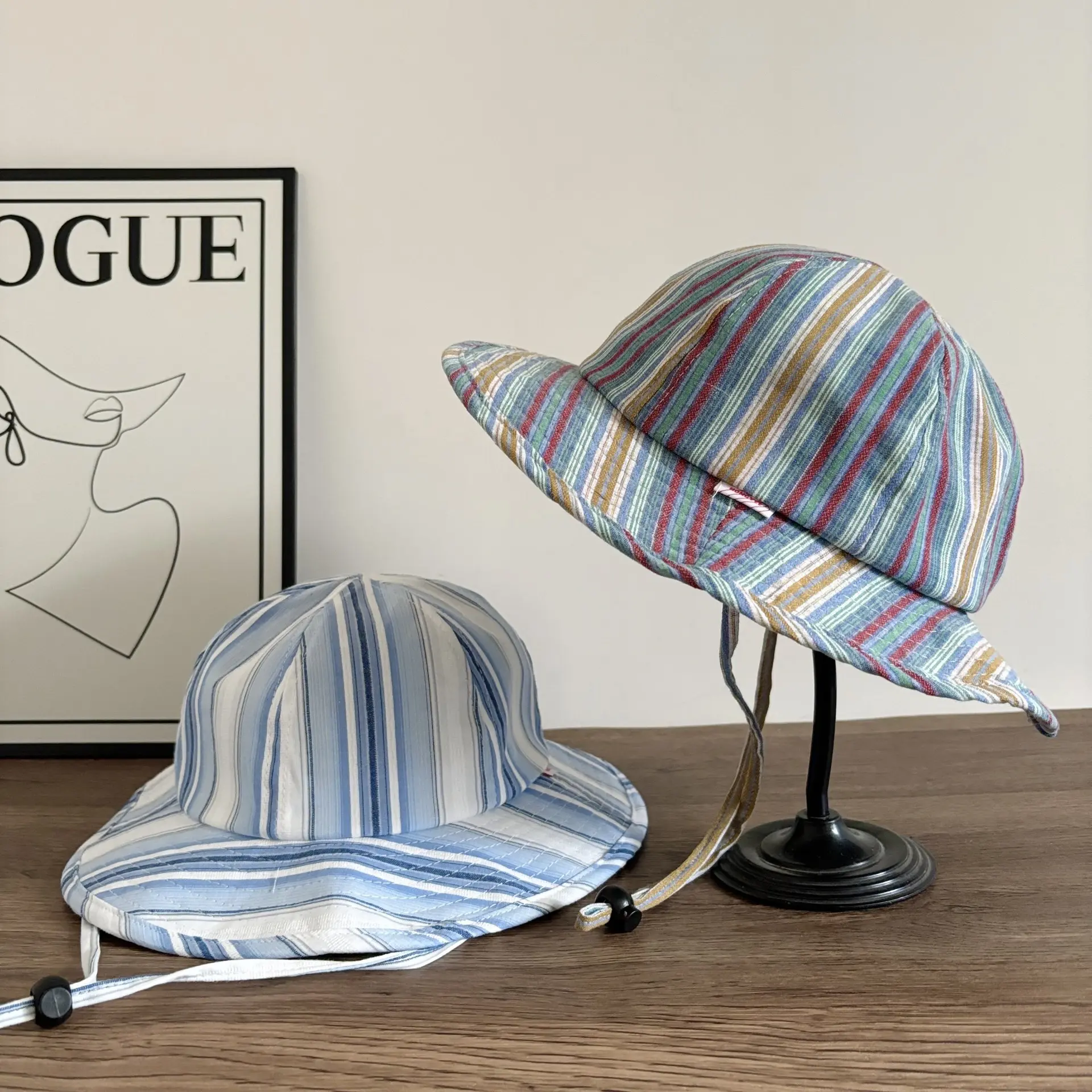 New Small Fresh Vertical Striped Fisherman's Hat for Men and Women, Spring and Summer Thin, Breathable Sunshade Cap