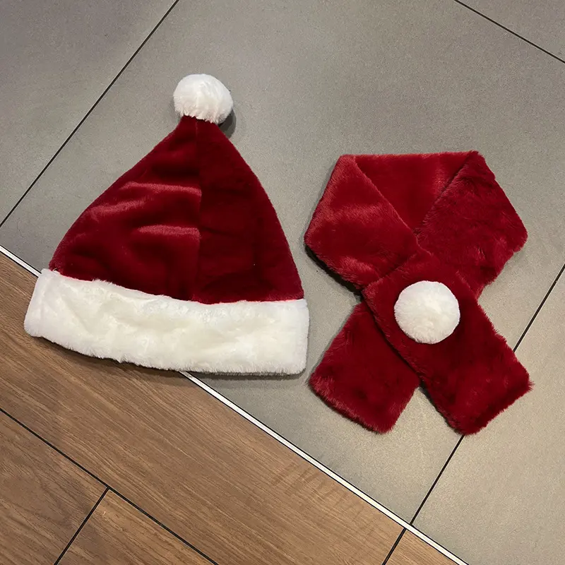 New Year Christmas Gift Red Hat Scarf All in One Women's Autumn and Winter Thick Warm Ear Protection Hat Santa Claus Hat