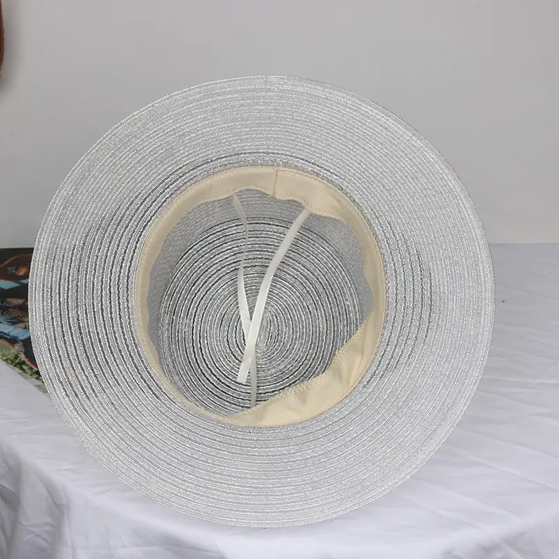 2025 New Shiny Silk Flat Top Rass Hat For Women's Summer, UV Resistant, Breathable, Shiny Rhinestone Sunshade Hat