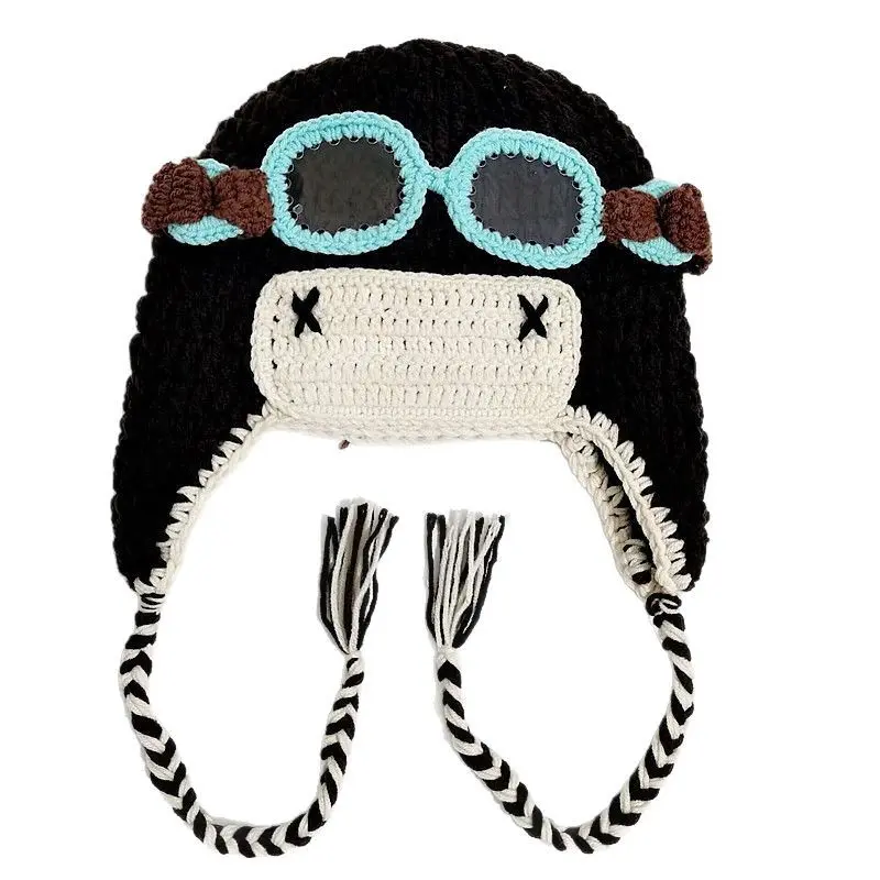 2025 Korean Version New Glasses Yarn Hat for Children, Cute and Small Face, Versatile Ear Protection, Flying Lei Feng Hat