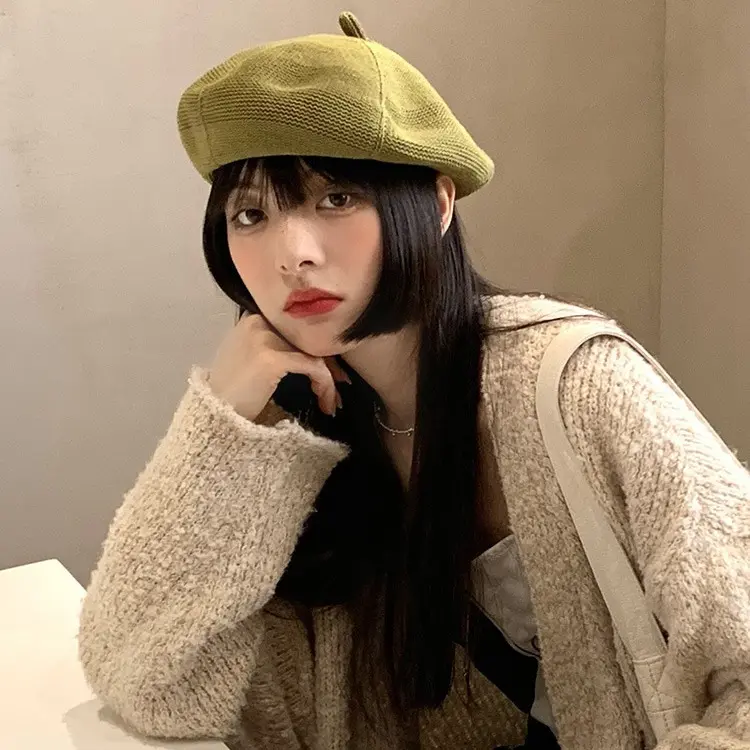 Knitted Berry Hat Spring/Summer Japanese Versatile Octagonal Hat British Pumpkin Hat Fashion Korean Edition Trendy Knitted Hat