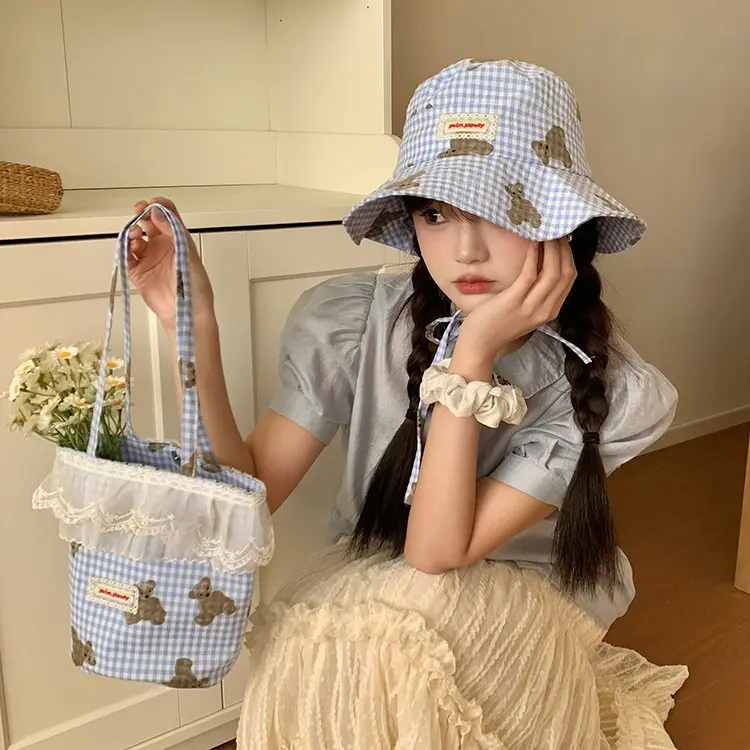 Fashionable And Cute Plaid Fisherman Hat For Women In Summer, With A Large Brim For Shade And Sun Protection, Sun Hat