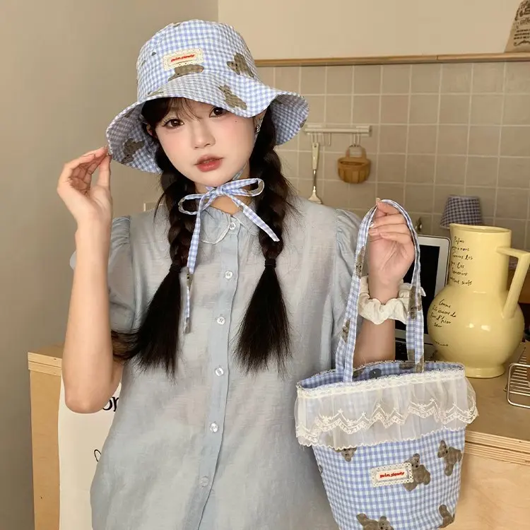 Fashionable And Cute Plaid Fisherman Hat For Women In Summer, With A Large Brim For Shade And Sun Protection, Sun Hat