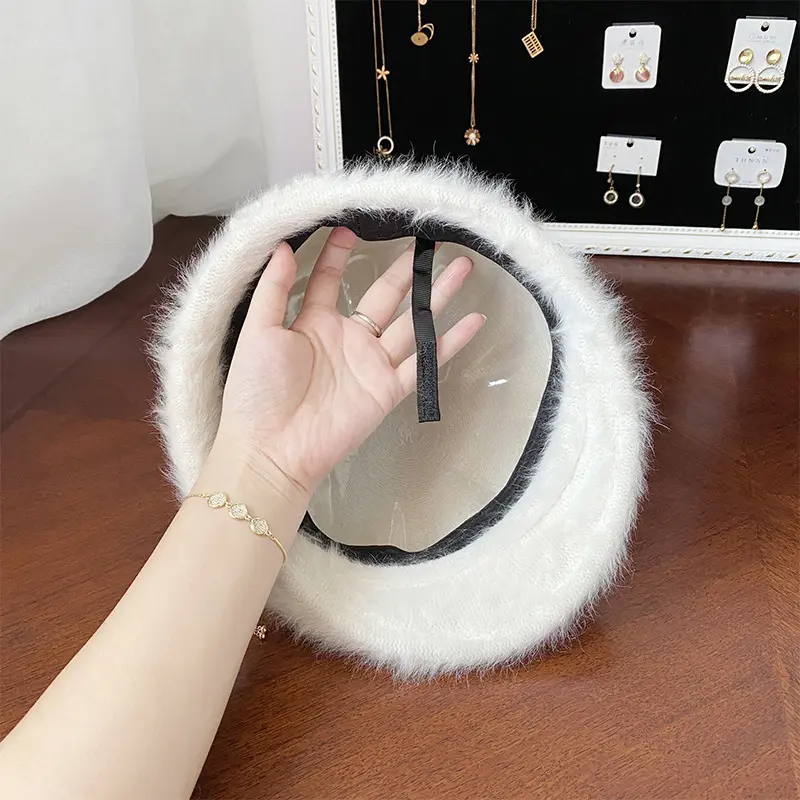 Rabbit Fur Beret Women's Autumn And Winter Korean Version Fashionable Versatile Iron Logo Reverse Wearing Plush Forward Hat