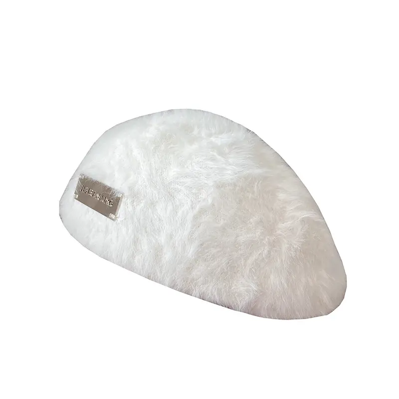 Rabbit Fur Beret Women's Autumn And Winter Korean Version Fashionable Versatile Iron Logo Reverse Wearing Plush Forward Hat
