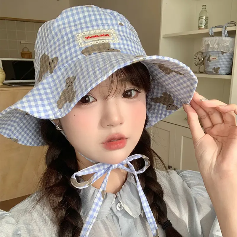 Fashionable And Cute Plaid Fisherman Hat For Women In Summer, With A Large Brim For Shade And Sun Protection, Sun Hat