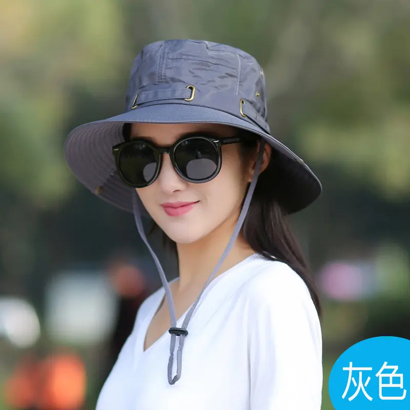 Korean Version Sun Hat, Youth Outdoor Folding Fisherman Hat, Mountain Climbing Copper Buckle, Big Edge Tied Rope Sun Hat