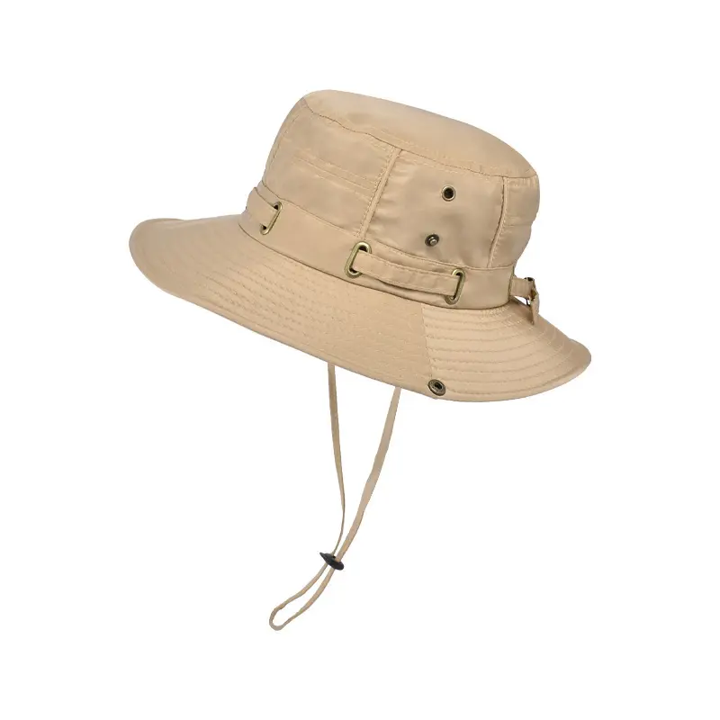 Korean Version Sun Hat, Youth Outdoor Folding Fisherman Hat, Mountain Climbing Copper Buckle, Big Edge Tied Rope Sun Hat